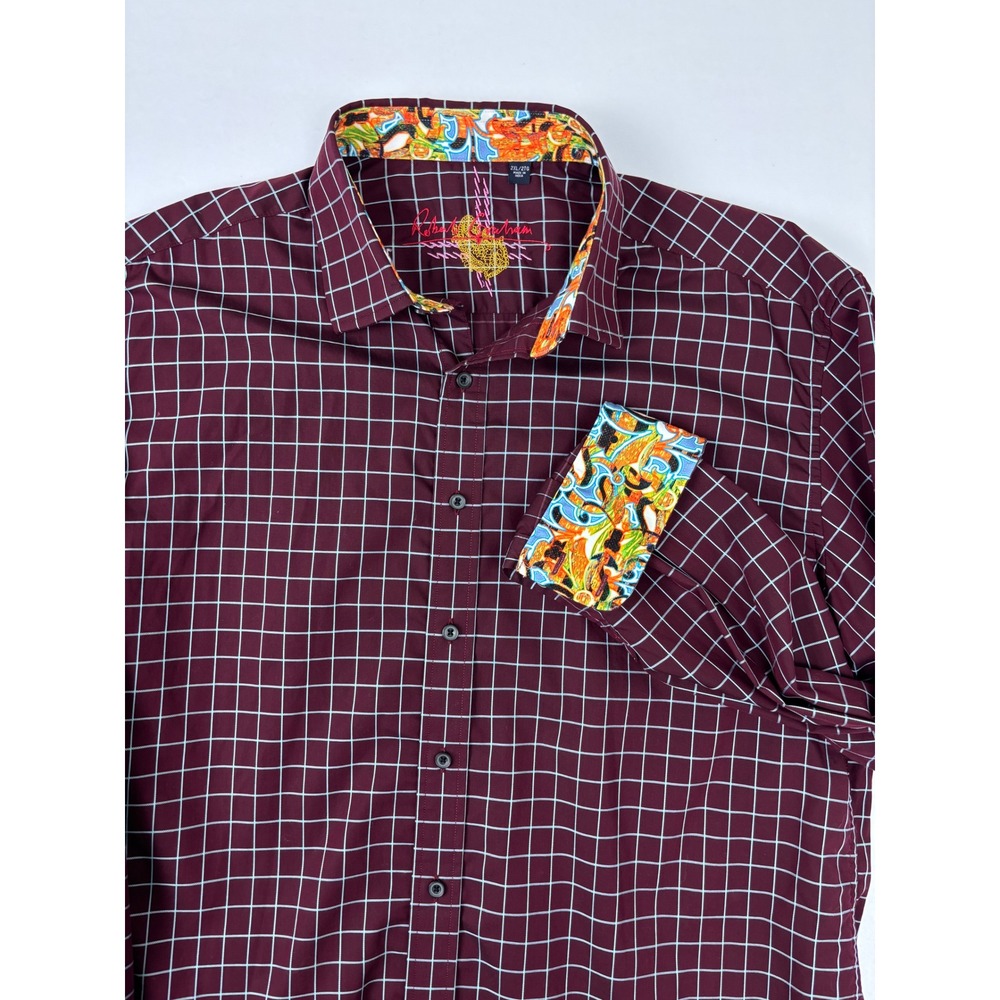 Robert Graham Mens 2XL Burgundy Windowpane Check Long Sleeve Button Down Shirt
